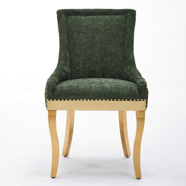 Chenille Dining Chairs Modern Style with Curved Gold-Plated Legs & Rivet Trim
