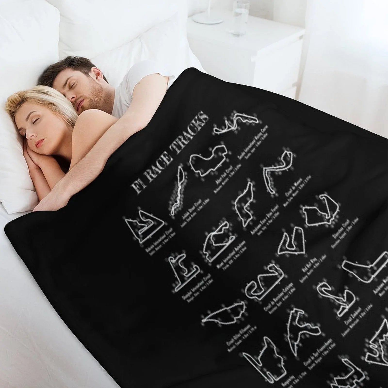 F-1 Race Tracks  Vertical (White Stencil - No Background) Throw Blanket
