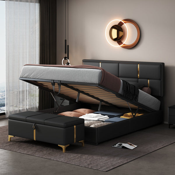 2-Pieces Bedroom Sets, Queen Size Upholstered Platform Bed with Hydraulic Storage System BLAKHOM