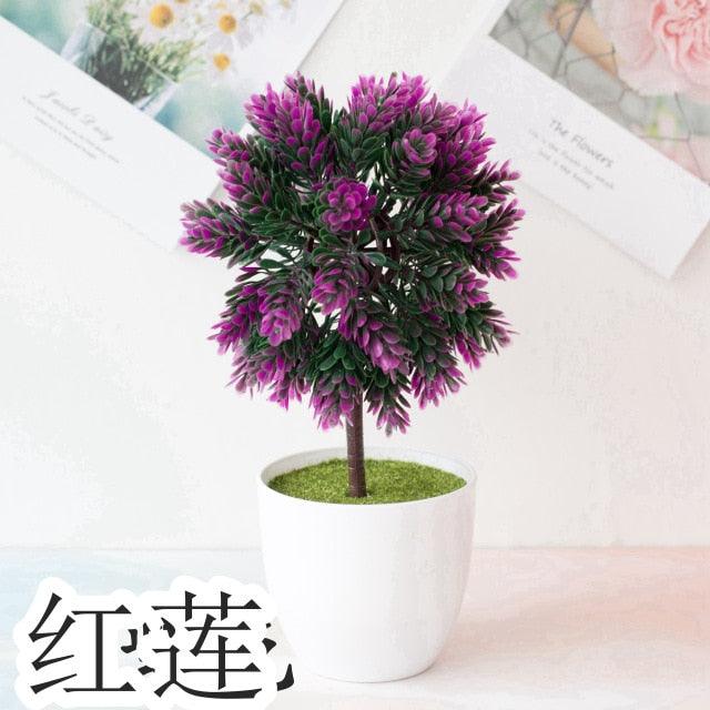 Fake Flowers Potted Ornaments 15x26cm Small Tree Potted Home Hotel Garden Decor Bonsai Artificial Home Decor