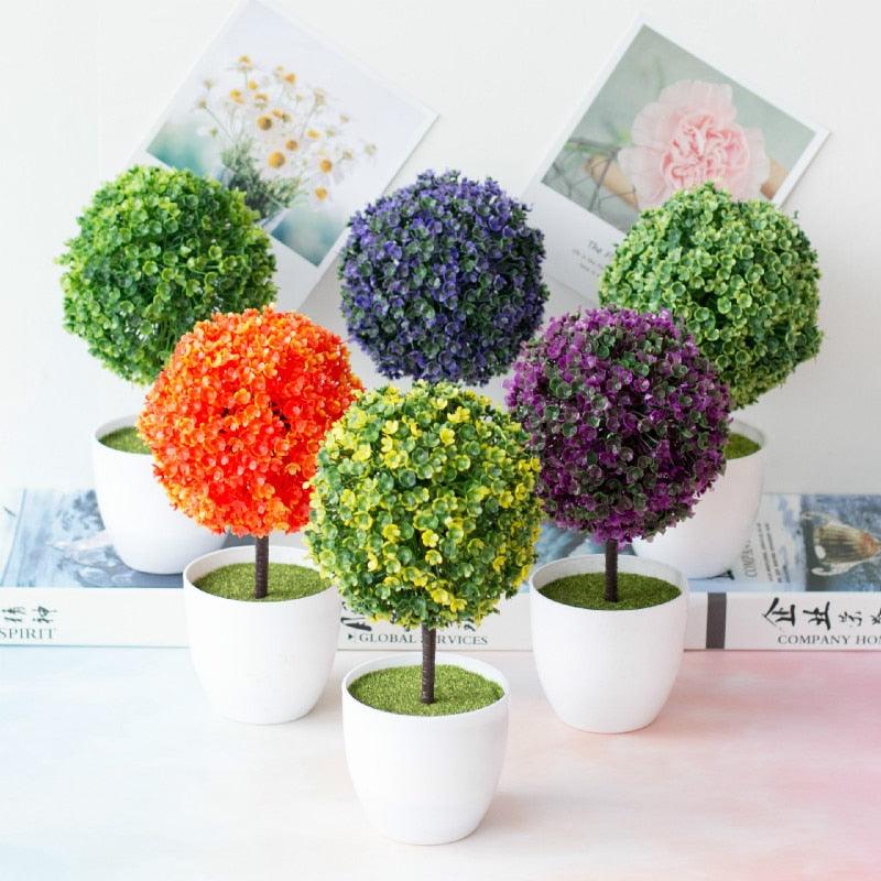 Fake Flowers Potted Ornaments 15x26cm Small Tree Potted Home Hotel Garden Decor Bonsai Artificial Home Decor