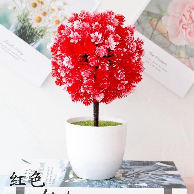 Fake Flowers Potted Ornaments 15x26cm Small Tree Potted Home Hotel Garden Decor Bonsai Artificial Home Decor