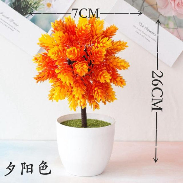 Fake Flowers Potted Ornaments 15x26cm Small Tree Potted Home Hotel Garden Decor Bonsai Artificial Home Decor