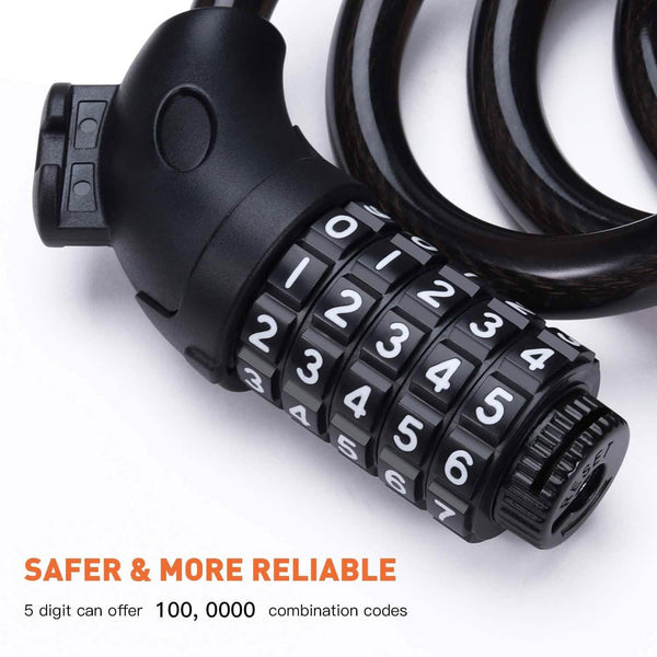 Famistar 4 Feet 5 Digit Resettable Combination Coiling Bike Chain Lock