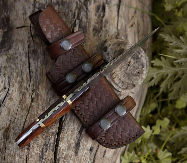 Fang Damascus Camp Knife with Rose Wood Handle - Gifts for You 'n Me