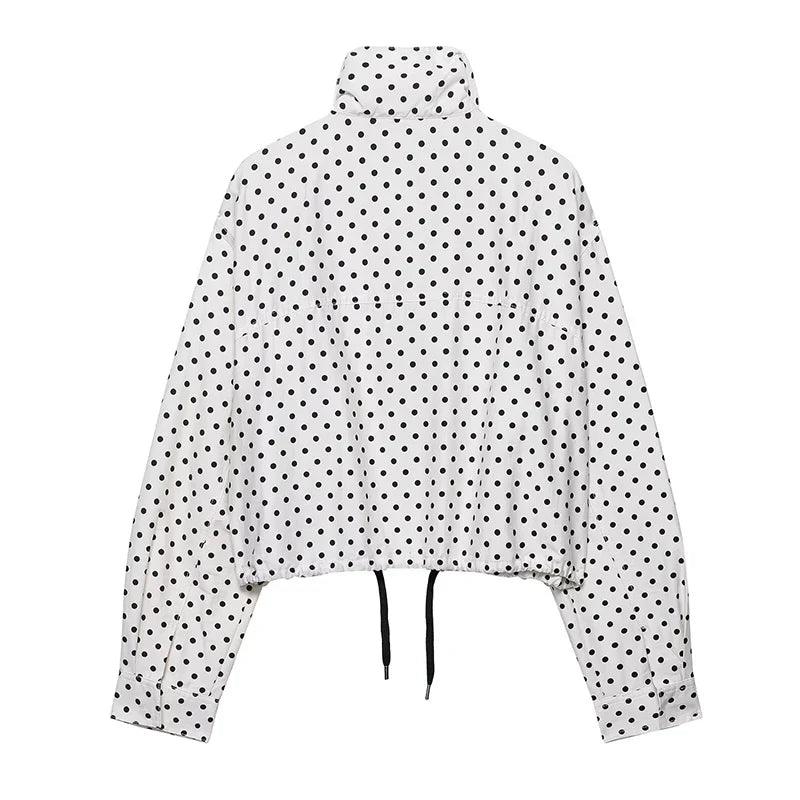 Polka Dot Short Coat for Women - Long Sleeve Casual Office Jacket, Elegant High Street Outerwear