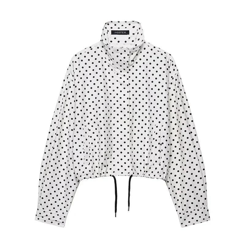 Polka Dot Short Coat for Women - Long Sleeve Casual Office Jacket, Elegant High Street Outerwear