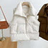 Women's Quilted Cropped Puffer Vest Sleeveless Stand Collar Zipper Warm Winter Outerwear - beige / L