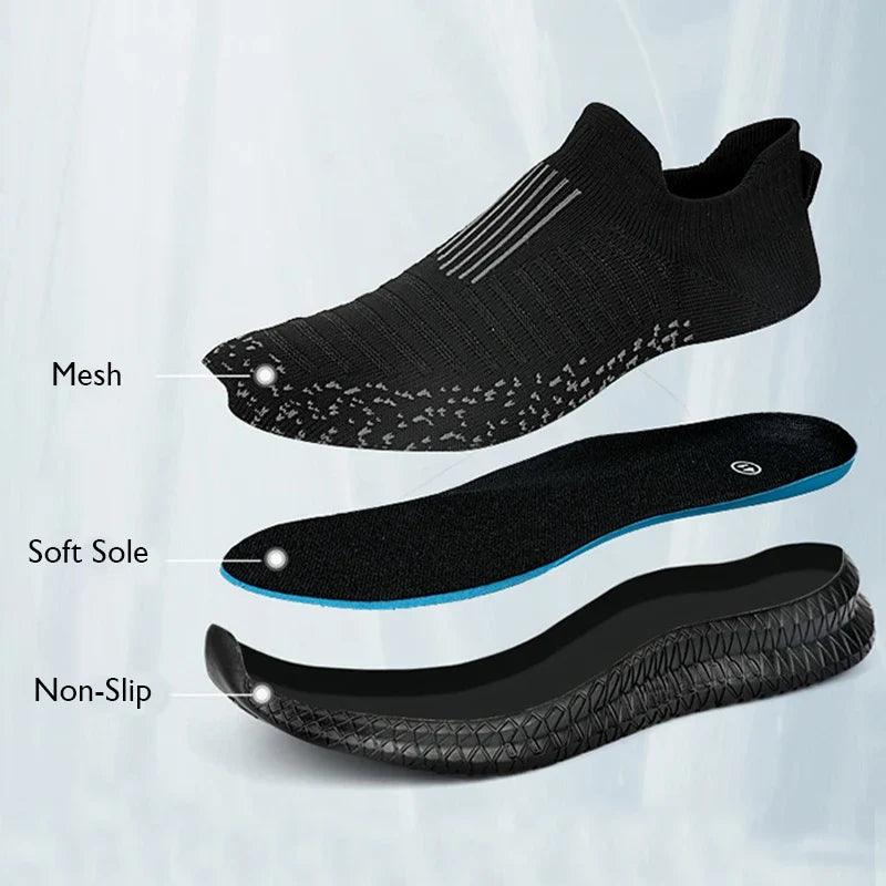 Breathable Men's Lightweight Slip-On Mesh Walking Sneakers - Non-Slip Vulcanized Sole
