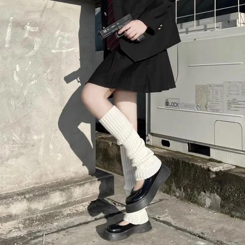1 Pair Knit Bubble Leg Warmers JK Lolita Y2K Punk Gothic Crochet Boot Cuffs – 40/50/70 cm (15.7/19.7/27.6 in)