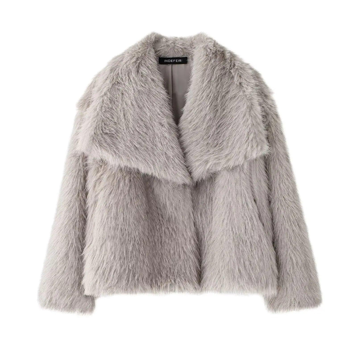 Cropped Faux Fur Jacket for Women – Long Sleeve Snap-Button Lapel Collar Thick Winter Coat
