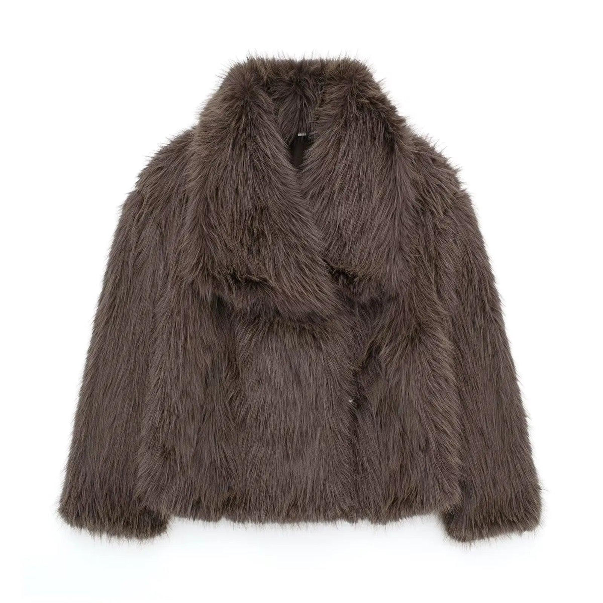 Cropped Faux Fur Jacket for Women – Long Sleeve Snap-Button Lapel Collar Thick Winter Coat