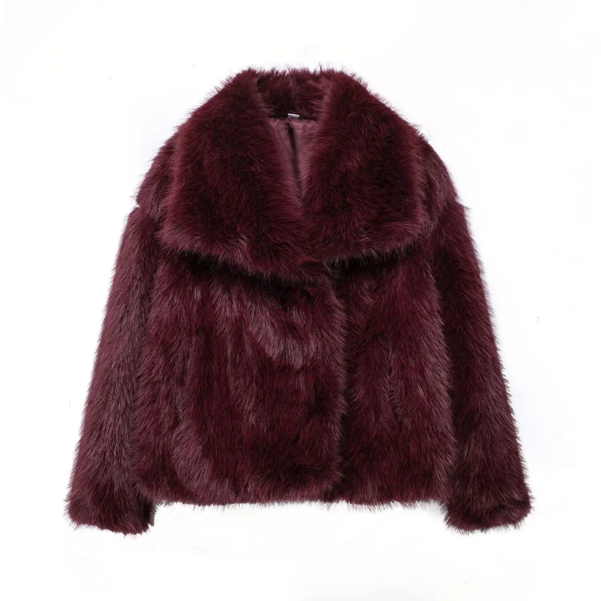 Cropped Faux Fur Jacket for Women – Long Sleeve Snap-Button Lapel Collar Thick Winter Coat