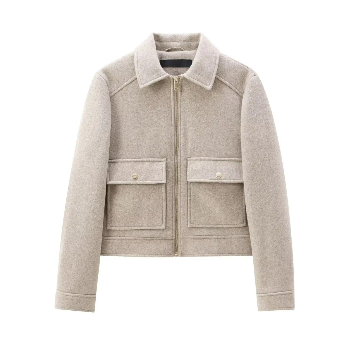 Women's Zipper Jacket - Short Winter Coat with Pockets, Long Sleeve Casual Street Outerwear