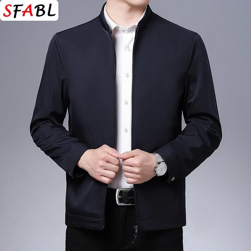 Men's Business Casual Zipper Blazer Jacket - Smart Casual Outerwear for Spring & Autumn