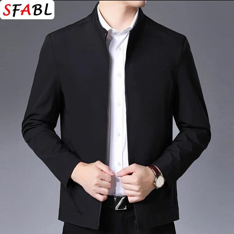 Men's Business Casual Zipper Blazer Jacket - Smart Casual Outerwear for Spring & Autumn