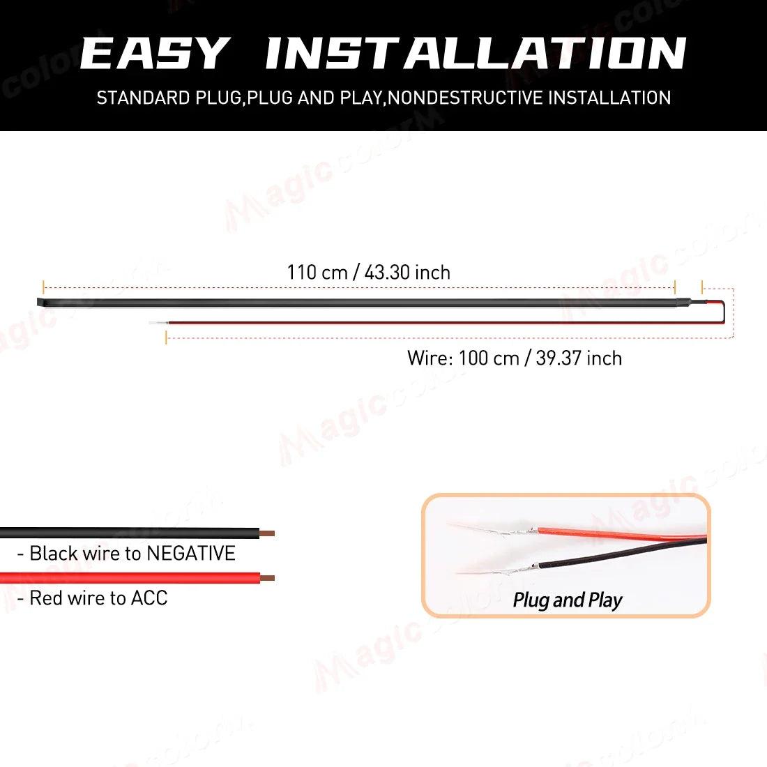 Car Interior Ambient LED Strip 110cm (43.3in), Universal DIY Flexible Cuttable Acrylic Lighting