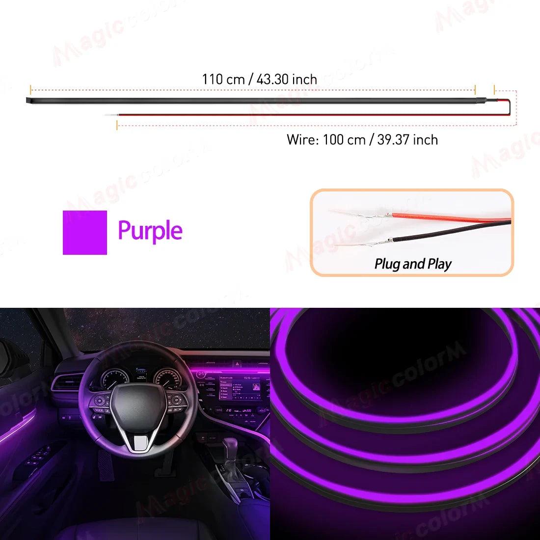 Car Interior Ambient LED Strip 110cm (43.3in), Universal DIY Flexible Cuttable Acrylic Lighting