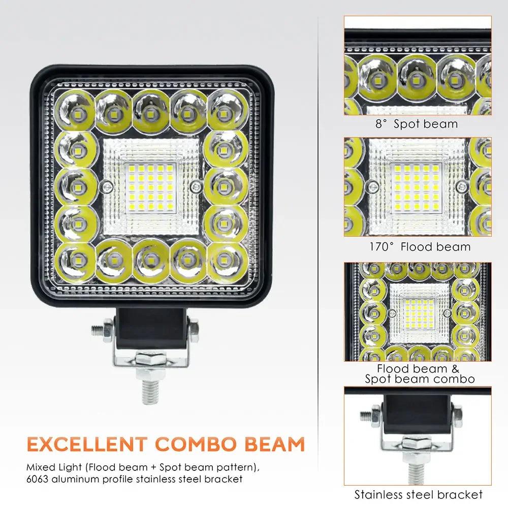 4-Inch (10 cm) LED Work Light - 99W & 123W Round/Square Off-Road Spot Flood Fog Lamp, 12-36V, IP67 - 1/2/4-Pack