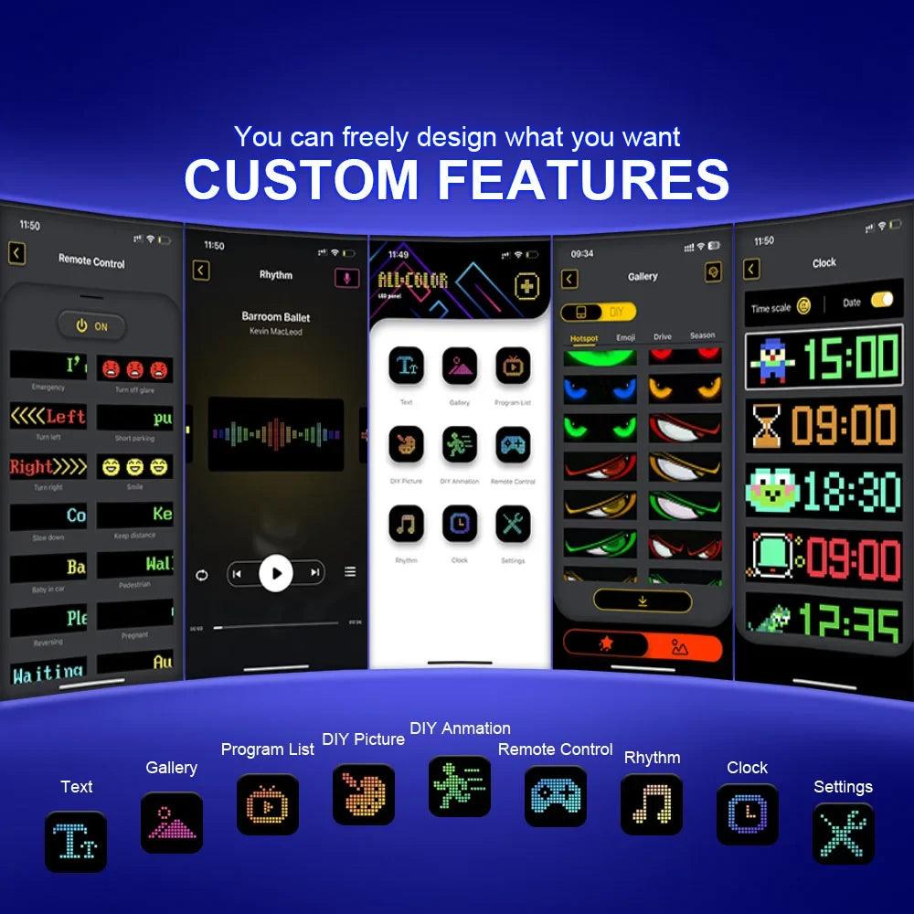 Bluetooth APP LED Scrolling Sign for Car & Truck Windshield — Flexible RGB Matrix Devil Eyes Display