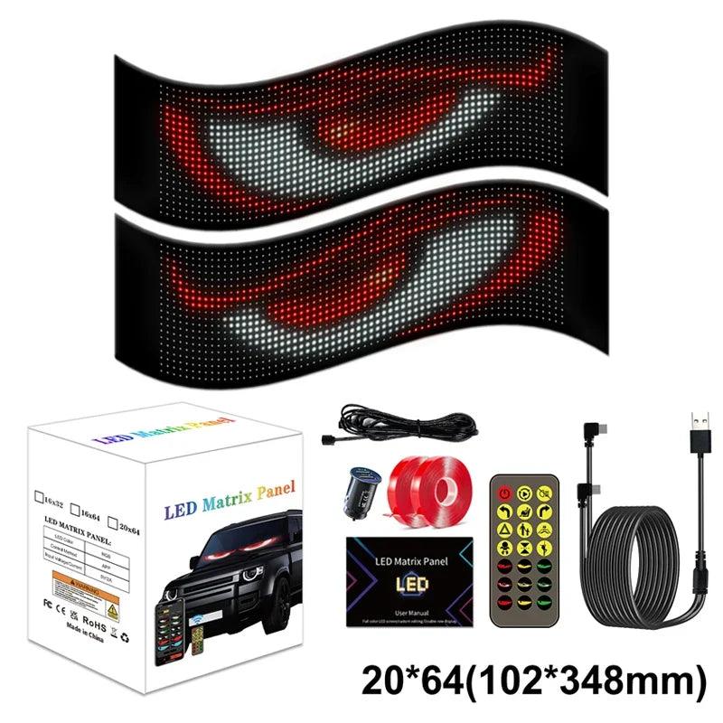 Bluetooth APP LED Scrolling Sign for Car & Truck Windshield — Flexible RGB Matrix Devil Eyes Display