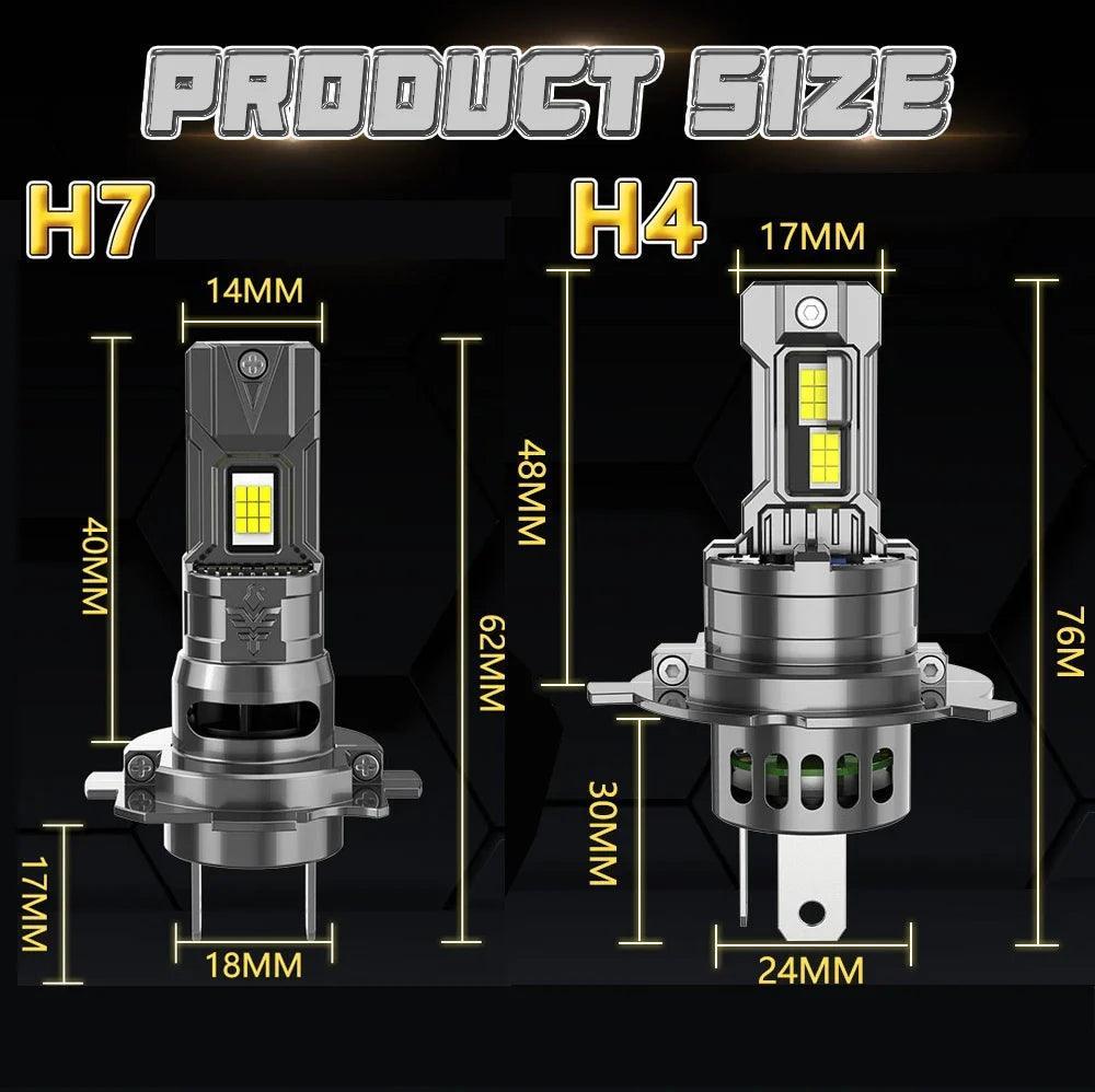 H4 H7 CANBUS LED Headlight Bulbs 6000K White – Plug & Play Fan-Cooled, IP68, 80,000 LM/Set