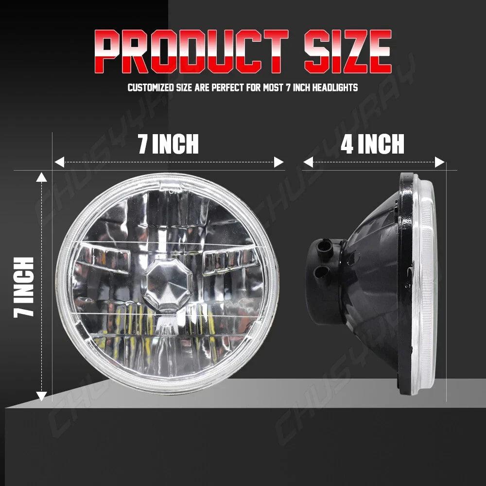 7-Inch (178 mm) Round LED Headlight Pair - 12V H4 6500K 20,000 lm Plug and Play