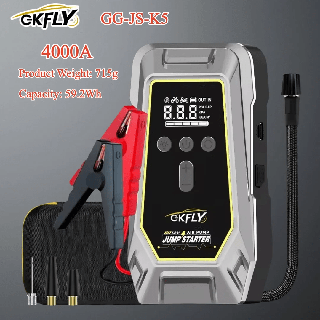 4000A/7000A Portable 12V Car Jump Starter with Air Compressor, LCD Screen Booster Charger & Power Bank