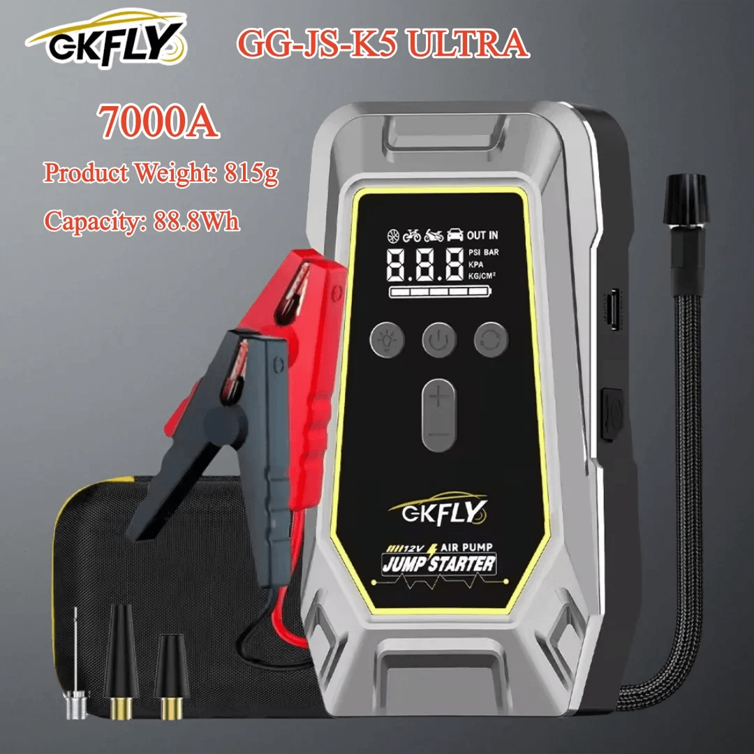4000A/7000A Portable 12V Car Jump Starter with Air Compressor, LCD Screen Booster Charger & Power Bank