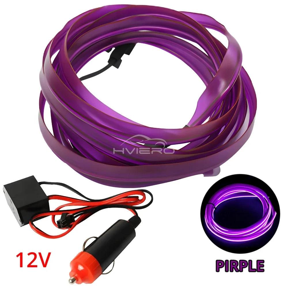 Car Interior LED Strip Light 1/2/3/5M – Flexible Neon Rope USB & 12V Ambient Door Dashboard Lighting