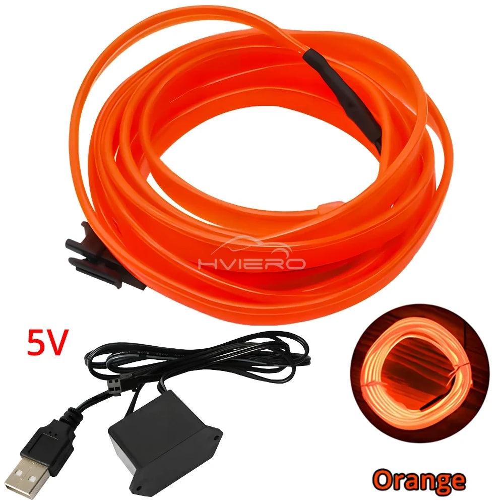 Car Interior LED Strip Light 1/2/3/5M – Flexible Neon Rope USB & 12V Ambient Door Dashboard Lighting