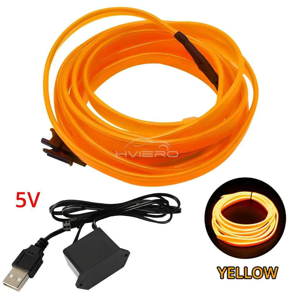 Car Interior LED Strip Light 1/2/3/5M – Flexible Neon Rope USB & 12V Ambient Door Dashboard Lighting