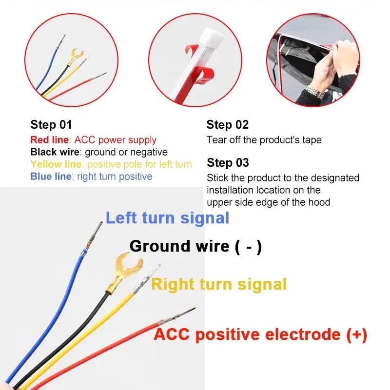 12V RGB LED Hood Strip Daytime Running Lights – APP Controlled Neon Running Lights with Streaming Turn Signal