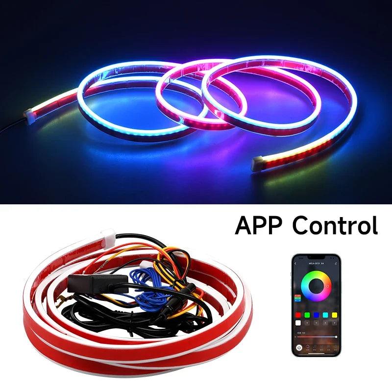12V RGB LED Hood Strip Daytime Running Lights – APP Controlled Neon Running Lights with Streaming Turn Signal
