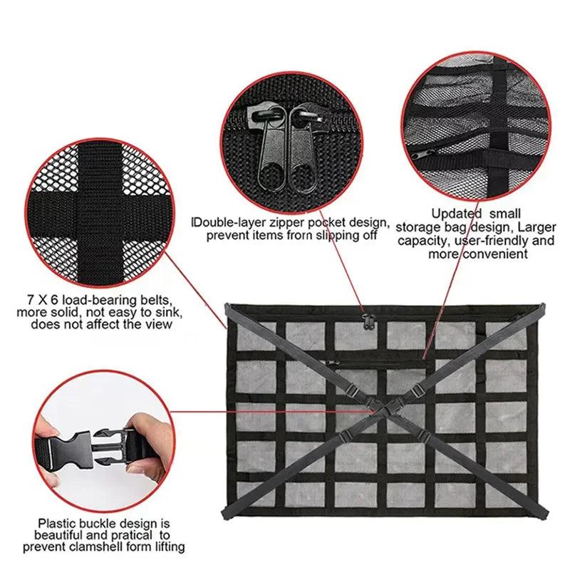 Car Roof Storage Bag Breathable Mesh Ceiling Cargo Net Interior Organizer