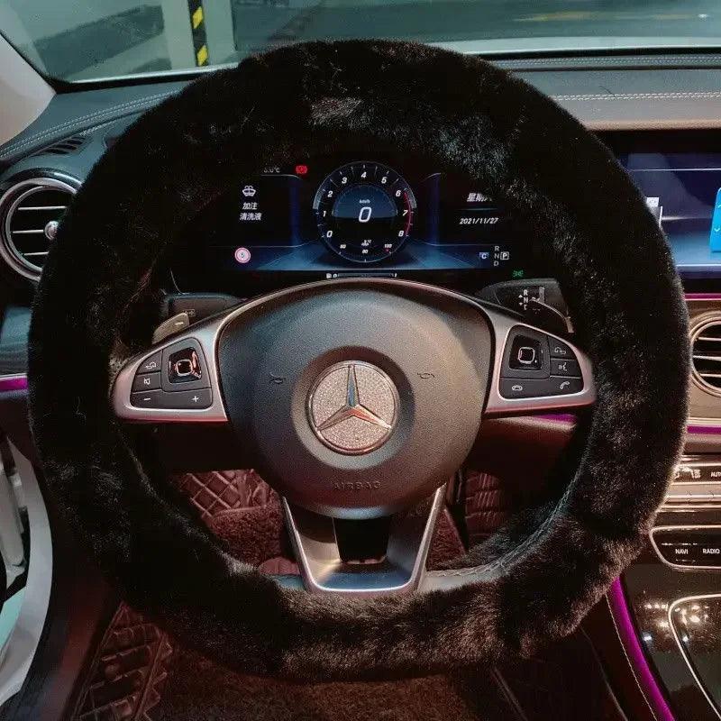 Kawaii Cute Dog Cartoon Steering Wheel Cover 15 in (38 cm) Plush Anti-Slip Warm Car Interior Accessory