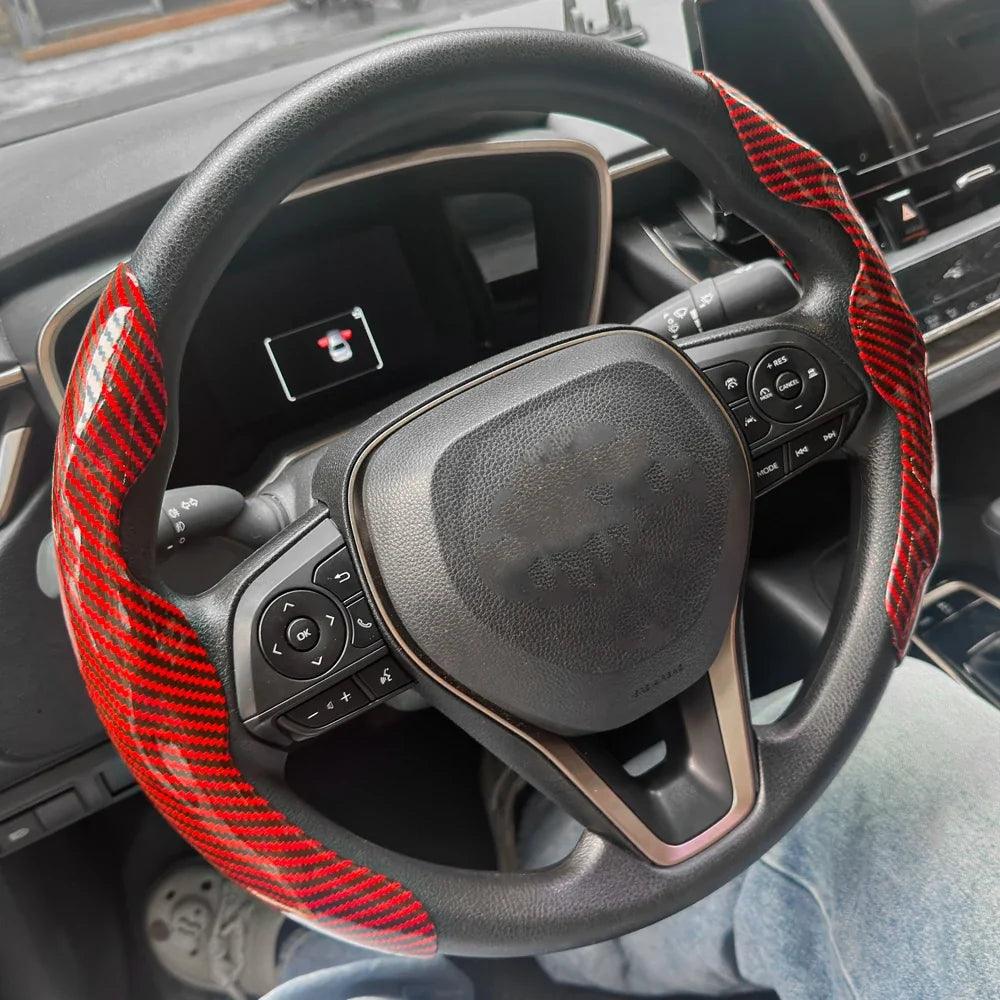 2-Pack Carbon Fiber Silicone Steering Wheel Covers 38 cm (15 in) Anti-Slip Universal Car Interior