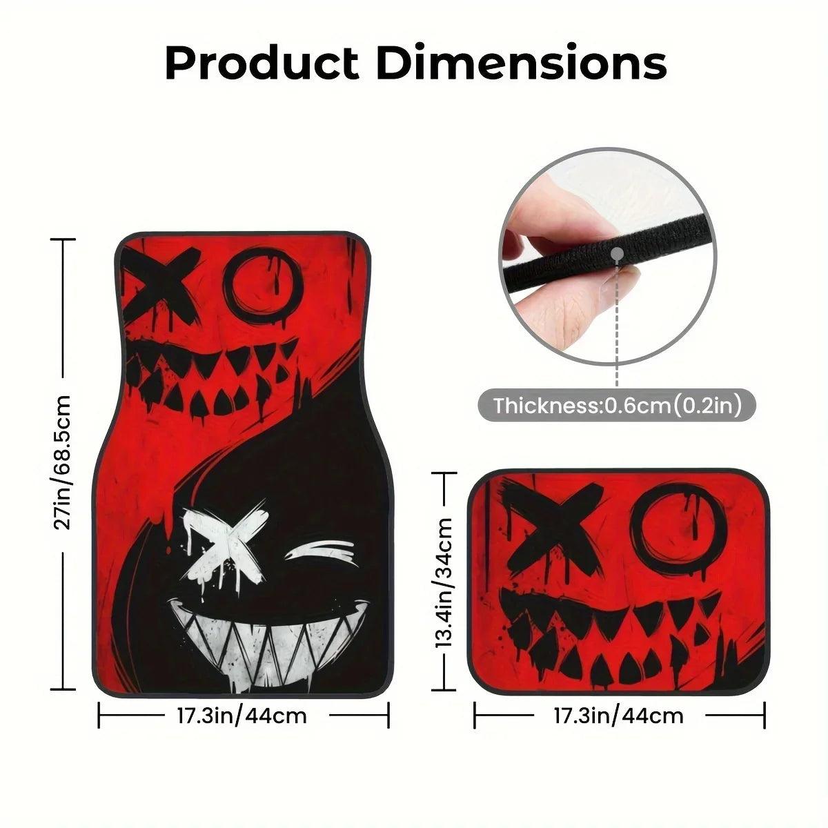4-Pack Universal Car Floor Mats – Spooky Halloween Red & Black, All-Weather Non-Slip Durable