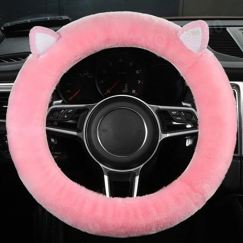 Plush Wool Steering Wheel Cover, Cartoon Frog Short Fur Car Wheel Protector, Fits 35–42 cm (13.8–16.5 in)