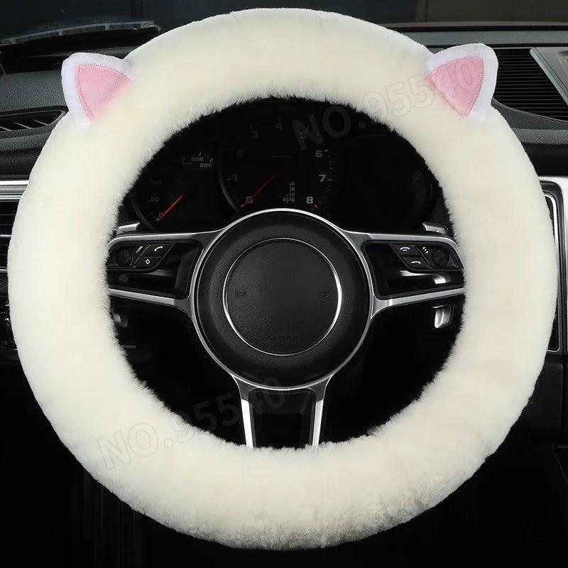 Plush Wool Steering Wheel Cover, Cartoon Frog Short Fur Car Wheel Protector, Fits 35–42 cm (13.8–16.5 in)