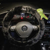 Cute Cartoon Fur Steering Wheel Cover Winter Warm Car Handle Cover for Women - N