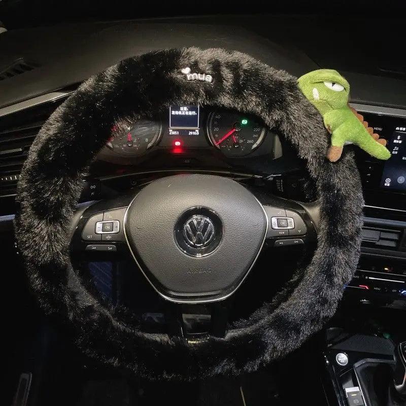 Cute Cartoon Fur Steering Wheel Cover Winter Warm Car Handle Cover for Women