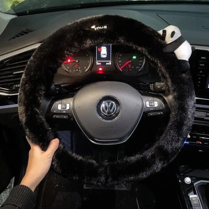 Cute Cartoon Fur Steering Wheel Cover Winter Warm Car Handle Cover for Women