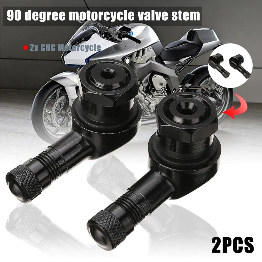 2-Pack 90° Aluminum Motorcycle Tubeless Valve Stem Caps — 11.3mm (0.45in) Fit