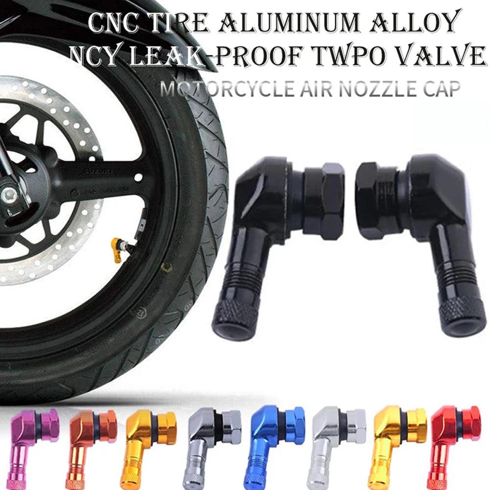 2-Pack 90° Aluminum Motorcycle Tubeless Valve Stem Caps — 11.3mm (0.45in) Fit
