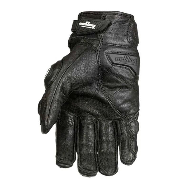 Black/White Leather Motorcycle Gloves — Waterproof Racing Riding Gloves for Men, Breathable Protective Biker Gloves