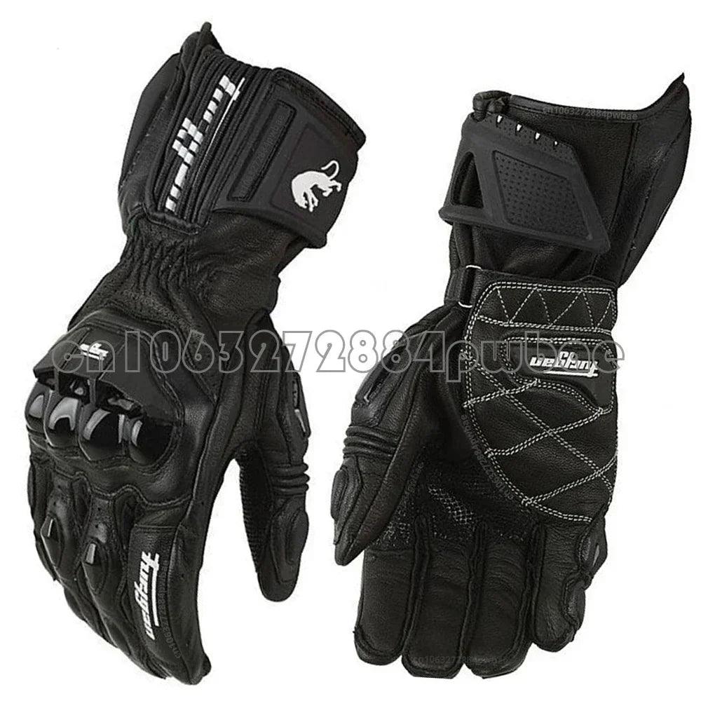 Unisex Leather Motorcycle Riding Gloves - Racing Motorbike Gloves with Protective Padding, Adjustable Strap - Black/White/Red