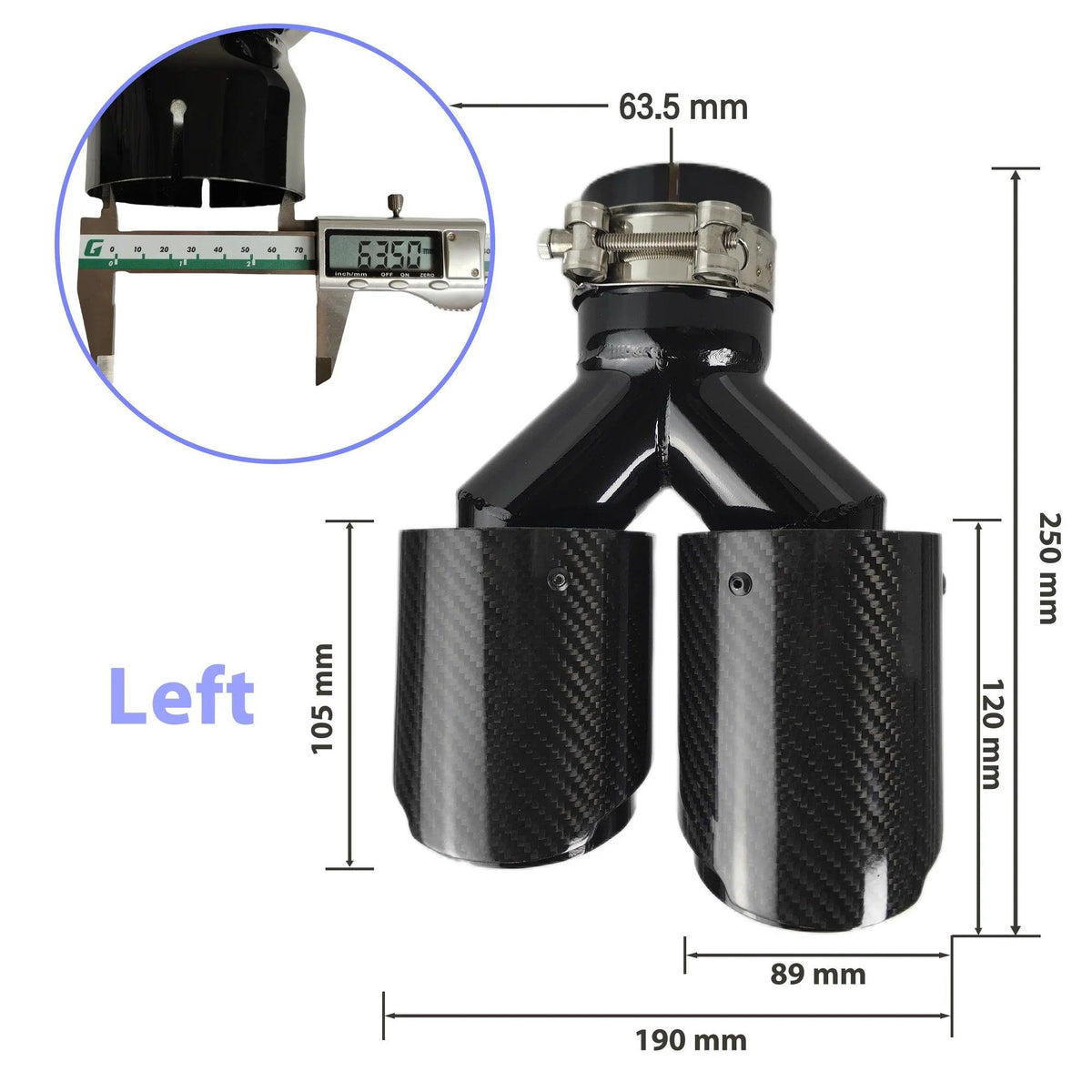 Carbon Fiber 304 Stainless Steel Rear Exhaust Tip Decorative Muffler - Universal Fit