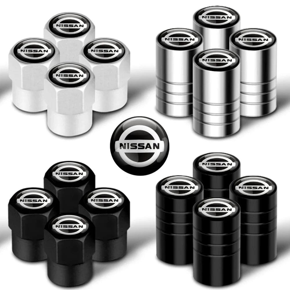 4-Pack Metal Tire Valve Stem Caps – Aluminum Alloy Wheel Valve Covers, Universal Fit (Silver/Black)