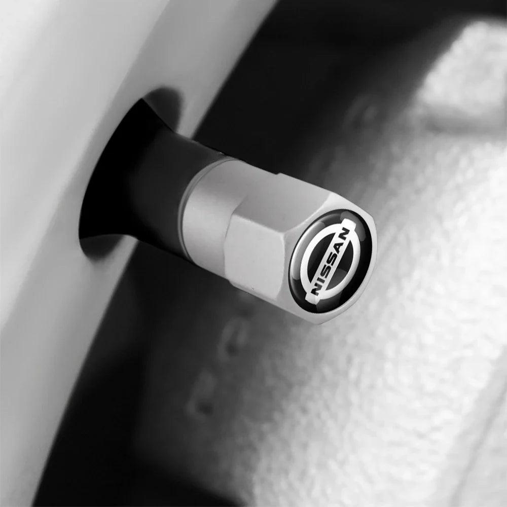 4-Pack Metal Tire Valve Stem Caps – Aluminum Alloy Wheel Valve Covers, Universal Fit (Silver/Black)